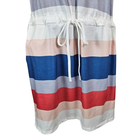 Womens Striped Sleeveless Dress Keyhole Neck & Drawstring Waist Size M Casual - Picture 7 of 11